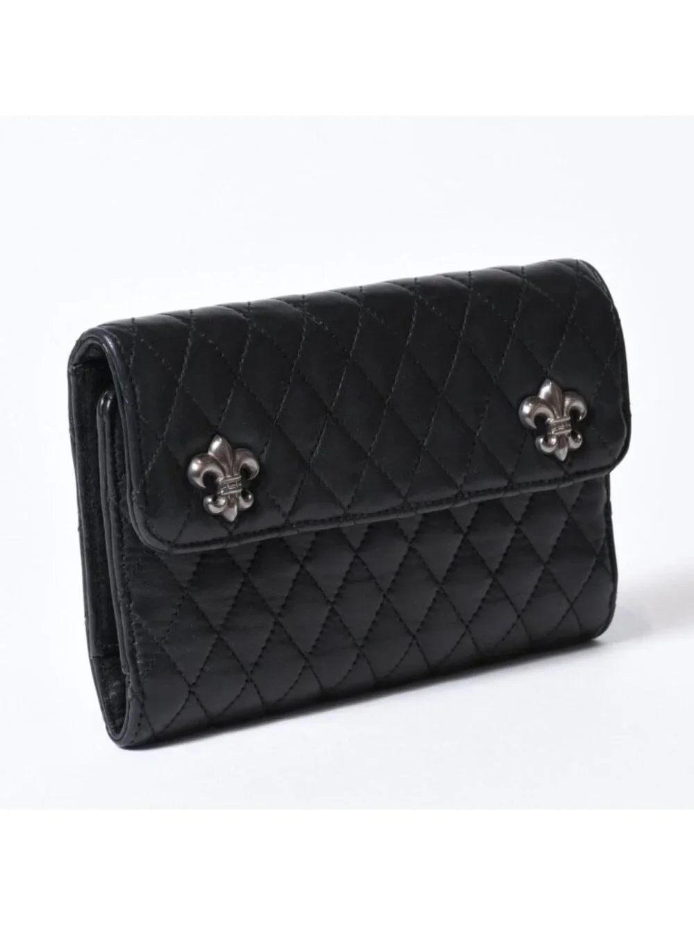 Chrome Hearts Quilted Leather Wallet BS Flare Lambskin Black